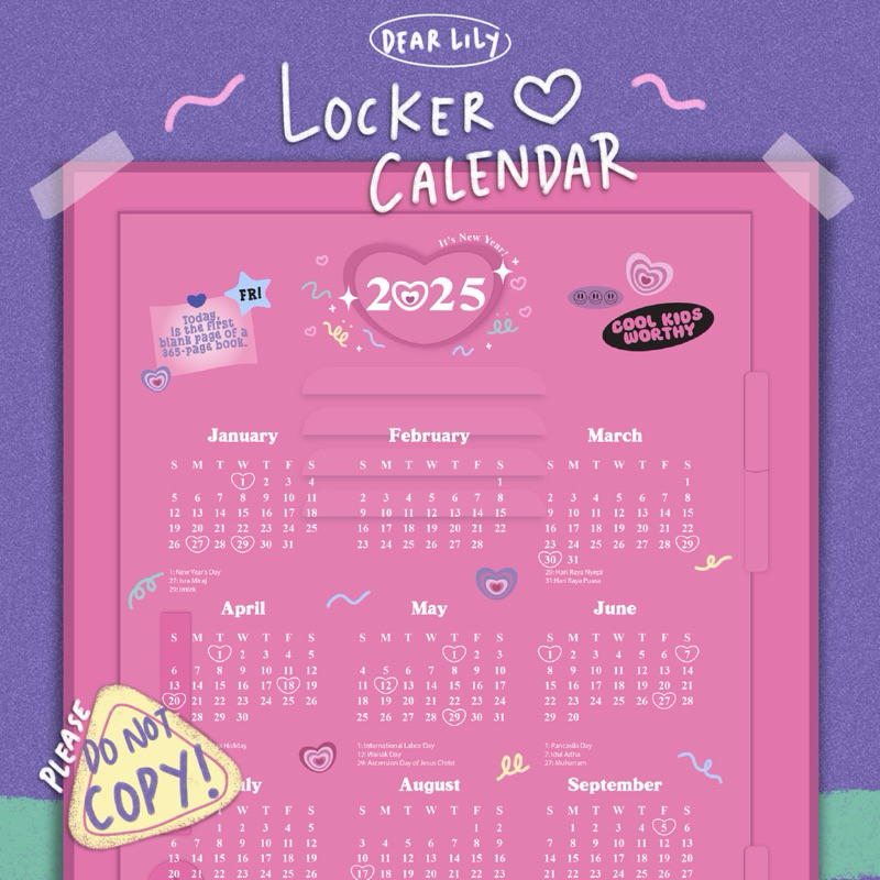 

Dear Lily - 2025 Calendar Poster / Aesthetic Calendar Locker Theme - Kalender Estetik Desain Lucu Cool kids Loker Sekolah