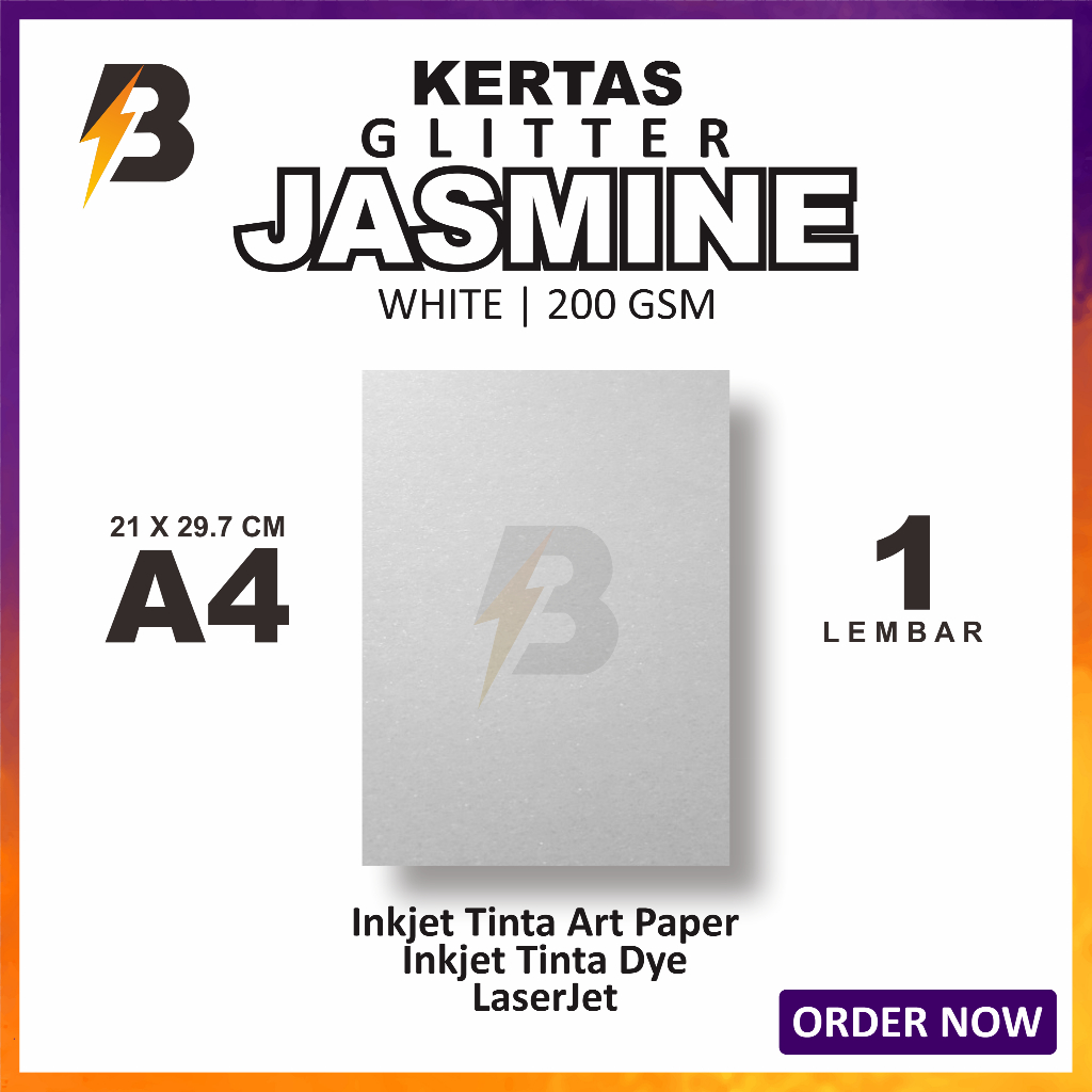 

Kertas Jasmine Glitter 200 gsm A4 isi 1 lembar - Kertas Jasmine Glitter Putih A4 200 gsm