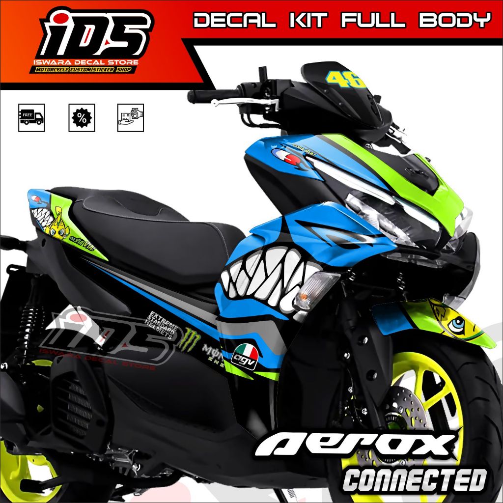 Decal Aerox 155 Full Body Stiker Aerox 155 New Striping All New Aerox 155 Connected Shark