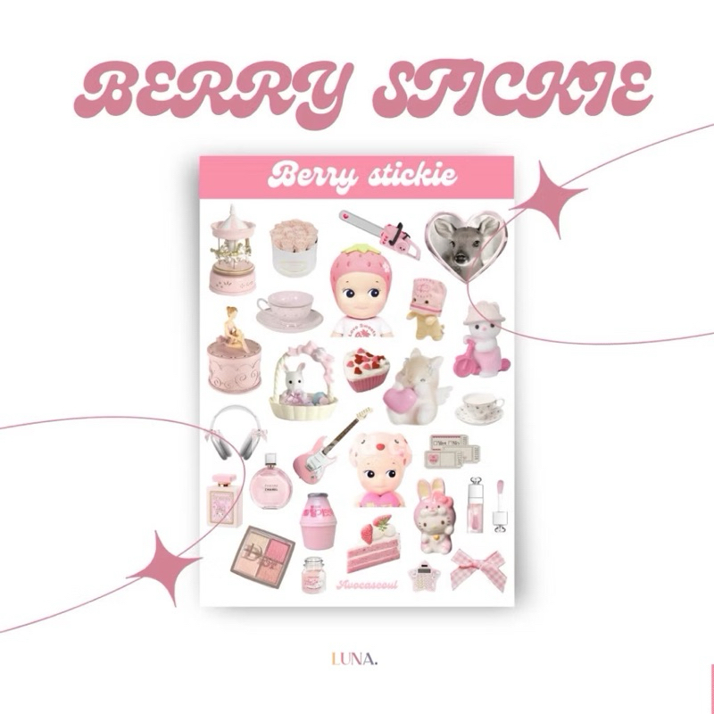 

sticker sheet berry stickie aesthetic ins korea untuk dekorasi scrapbook, deco pola, journaling, phonecase, headphone, stiker aesthetic lucu pink