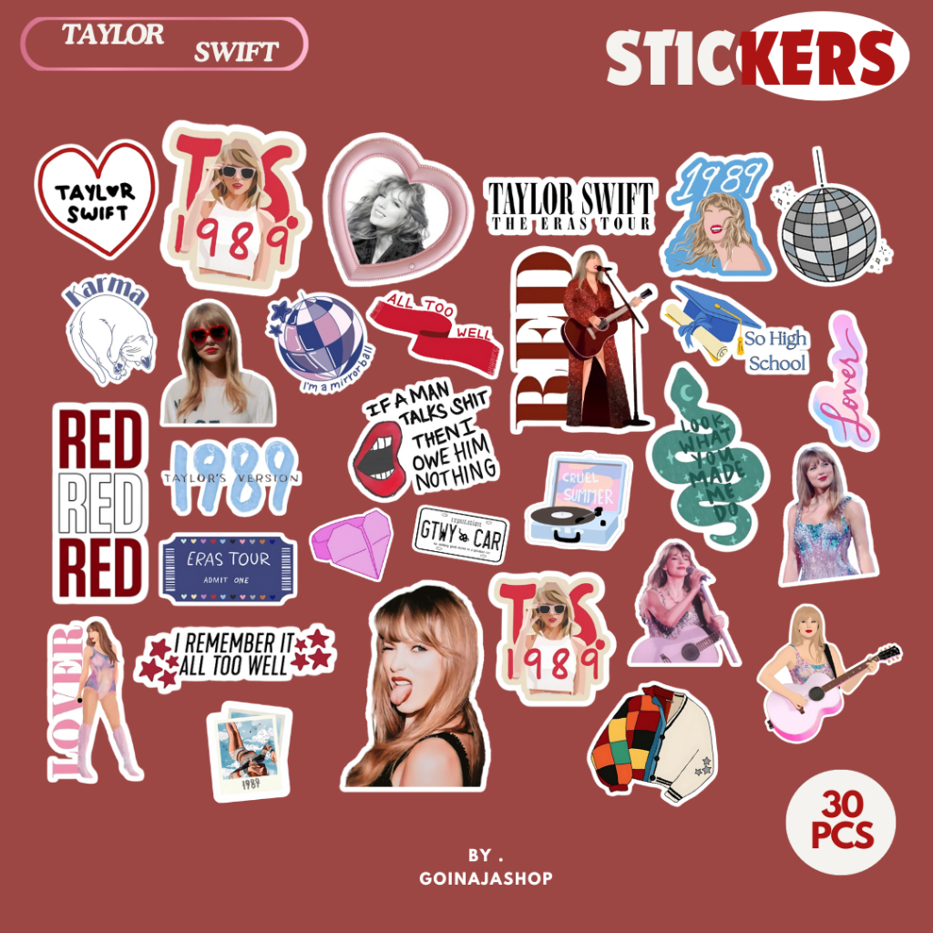 

Stiker Pack 30 PCS TAYLOR SWIFT Swifties Vinyl Tahan Air Waterproof untuk Casing Laptop -HP - Motor -Tumblr Botol Minum Sticker Laptop - Casing - Buku dll