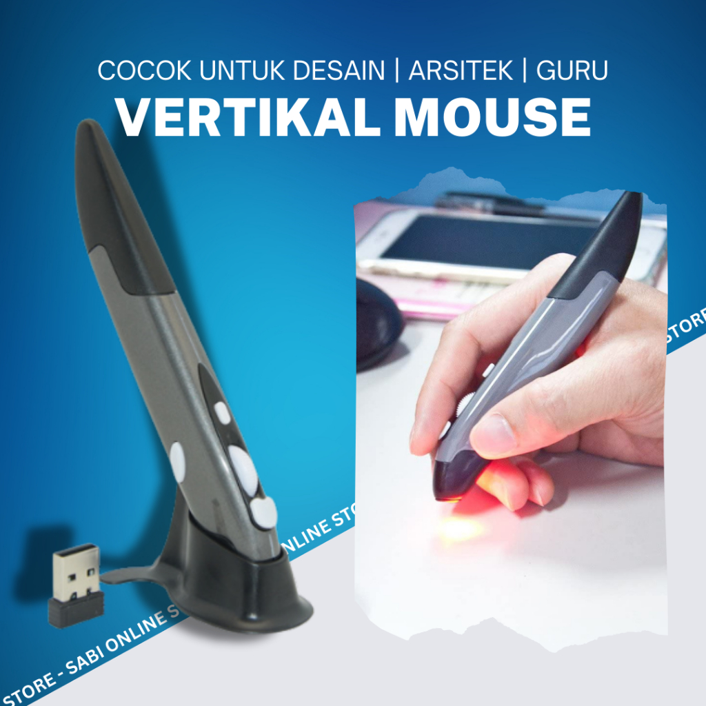 MOUSE PEN VERTIKAL VERTICAL PEN ARSITEK DESIGN DESAIN WIRELESS PC LAPTOP 800-1600 DPI MOUSE PULPEN