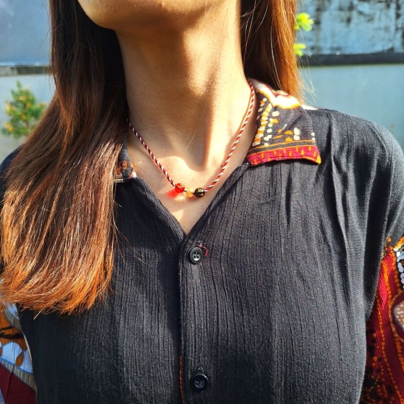CRAFTDEWATA Kalung Tridatu Cantelan Batu Mantra Kalung Tridatu Khas Bali Kalung Tali Khas Bali
