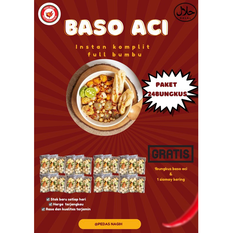 

BASO ACI PAKET USAHA 24 BUNGKUS!!Free 1 bungkus baso aci + 1 siomay kering