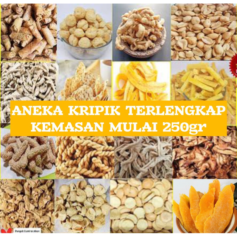 

ANEKA KERIPIK TERLENGKAP RASA GURIH PEDAS ASIN Mulai 250gr Isi Lebih Banyak