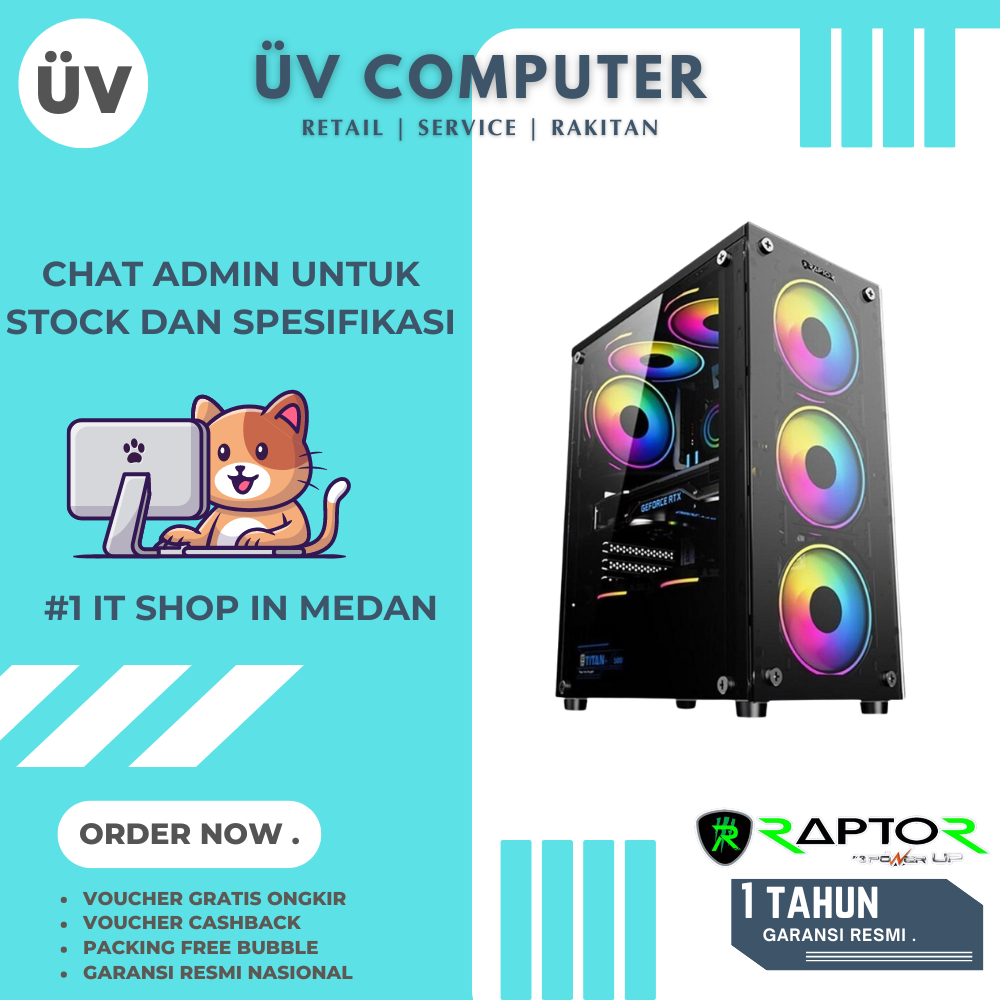 Casing PC Komputer 3PowerUp PowerUp Raptor Black Strike 1652 | Mid Tower | ATX Case | 3 Fan Black Hi