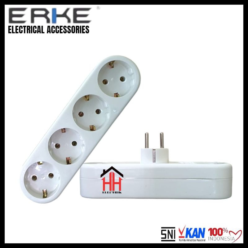 ERKE Stop Kontak 4 Lubang Arde + Steker Arde Colokan