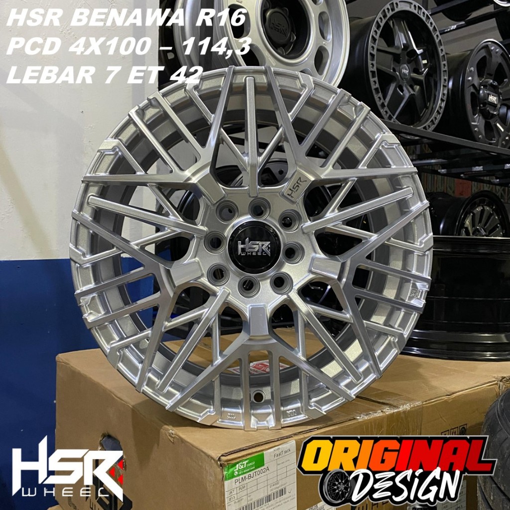 Velg mobil ring 16 mobilio, avanza, etios, HSR BENAWA R16 silver lubang baut 4