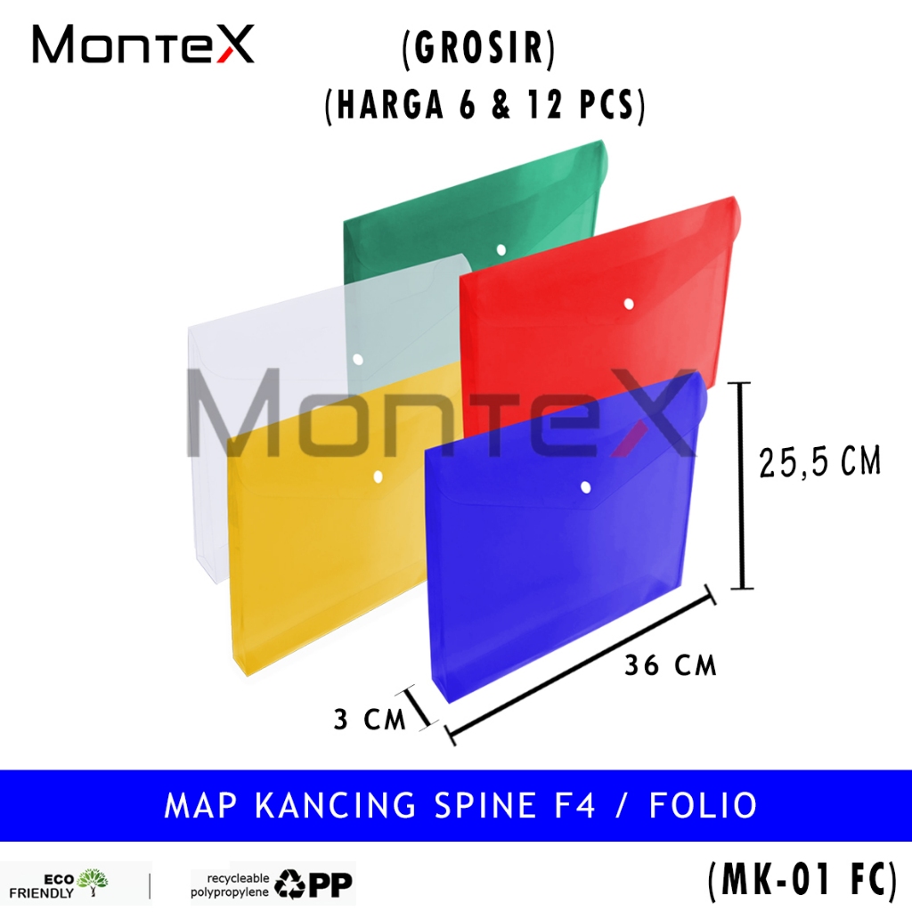 

MONTEX (6 PCS) MAP KANCING PLASTIK PUNGGUNG F4 FOLIO /MK-01 FC GROSIR