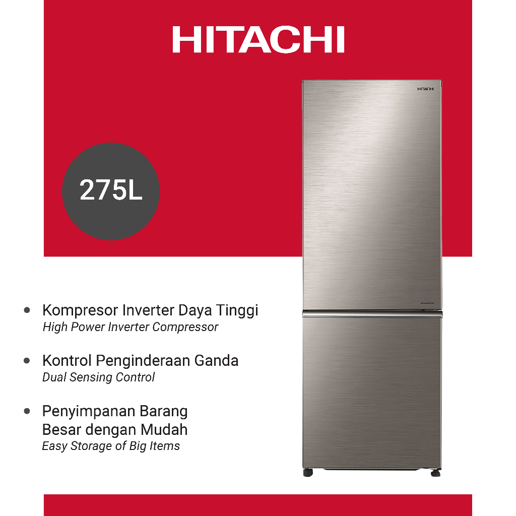 HITACHI Kulkas 2 Pintu Bottom Freezer 275 Liter R-B33PGD8 BSL