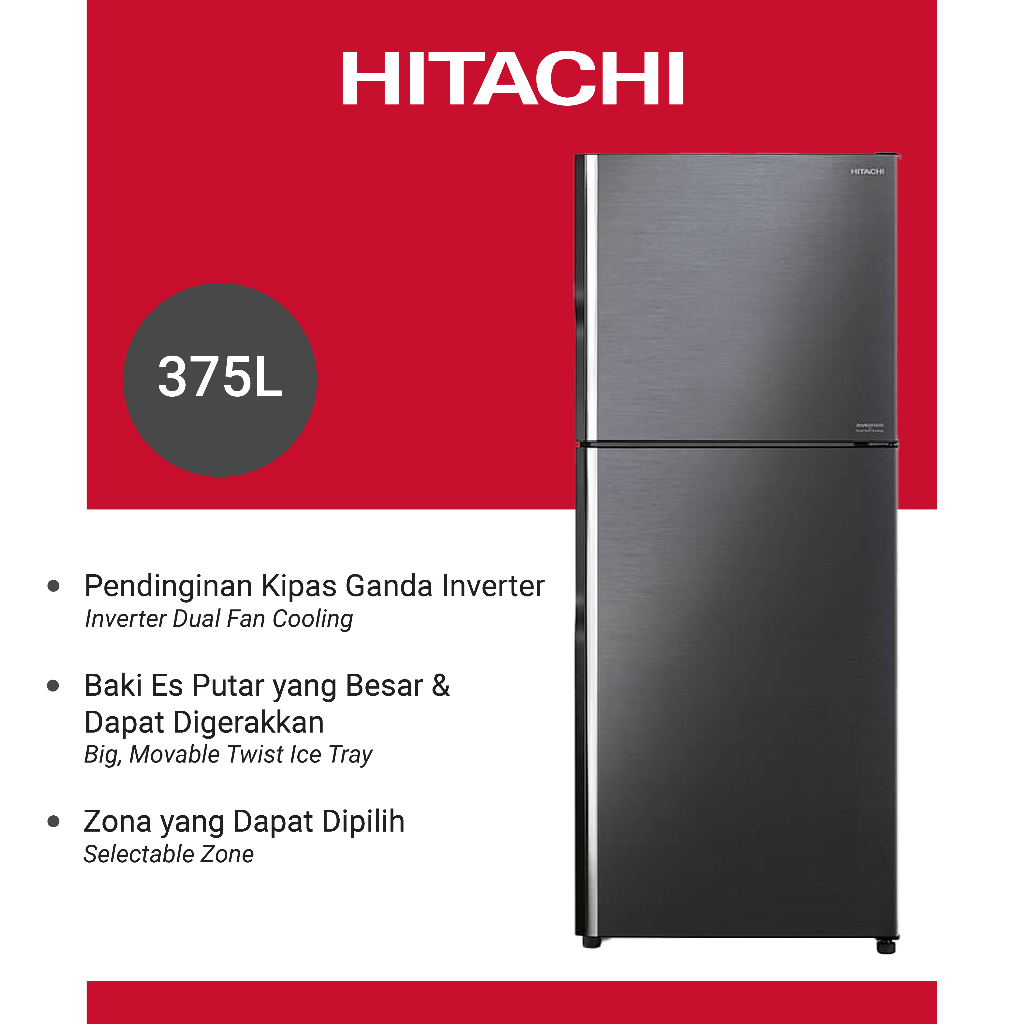 HITACHI Kulkas 2 Pintu 340 Liter R-VX40PGD9 BBK