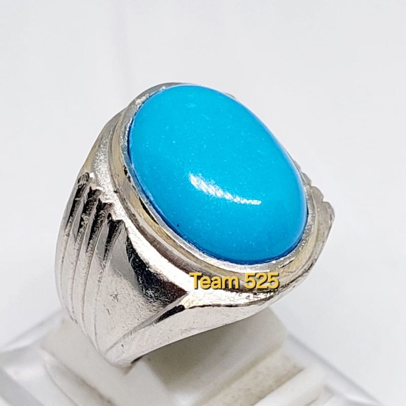 Cincin pirus Persia biru polos dim 18 Cincin batu akik