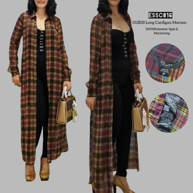 GUES Long Cardigan Maroon ESSC816