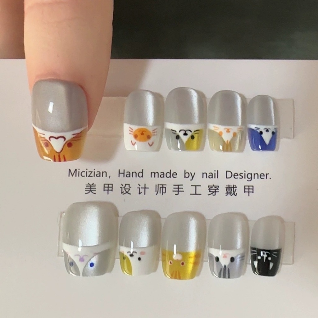 French - Kuku Palsu + Lem - Korean Premium Nails PRESS ON NAILS / FAKE NAILS Cat Eye Nail Art