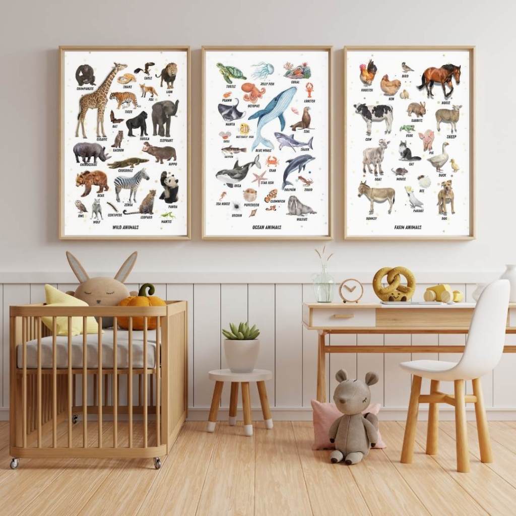 Poster Edukasi Anak Pendidikan Paud TK SD Seri Animals Aesthetic Bintang Animal Wil Farm Ocean (Wall