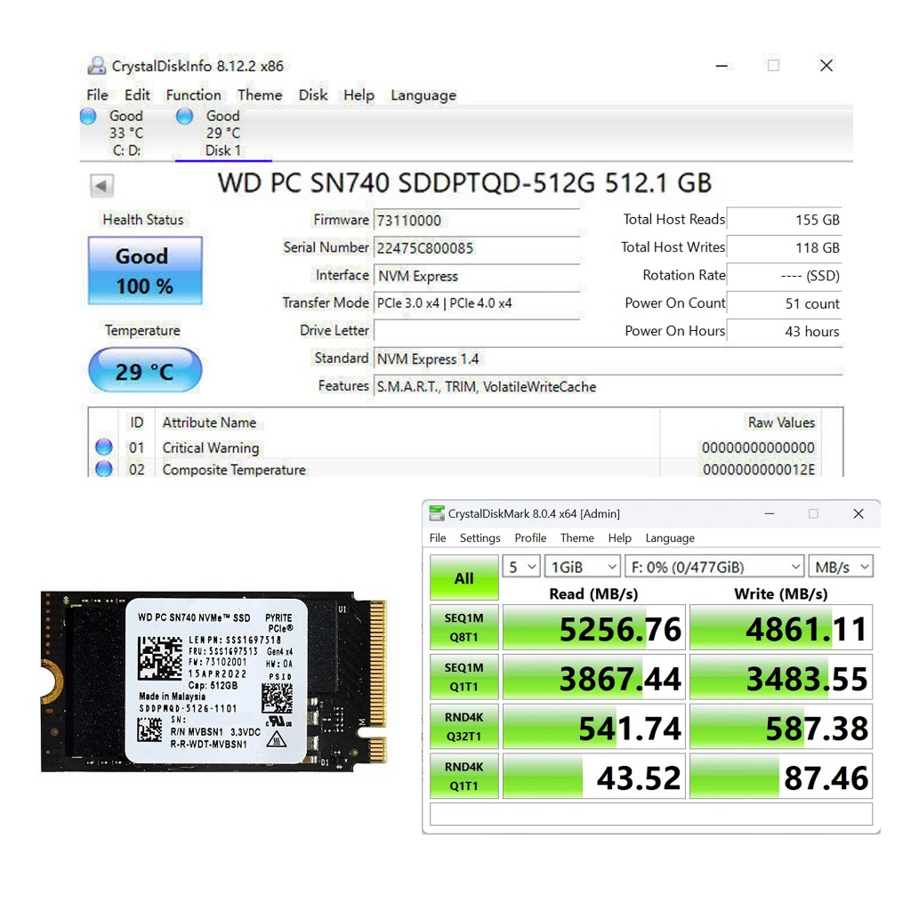 WD Black PC SN740 512GB SSD NVME PCIe 4.0 x4 M.2 2242