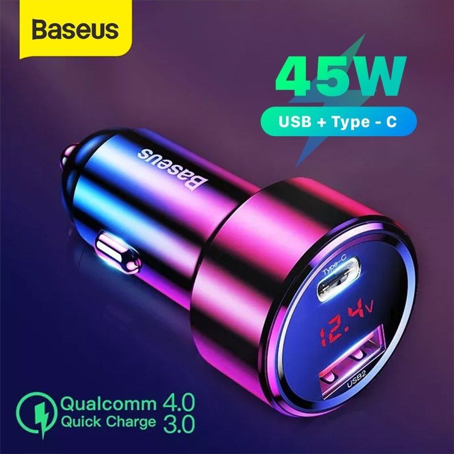BASEUS CCMLC20C-01 | CCMLC20C-09 Adapter Mobil Baseus 45W 2 Port USB-C Quick ChrgingCar Charger Base