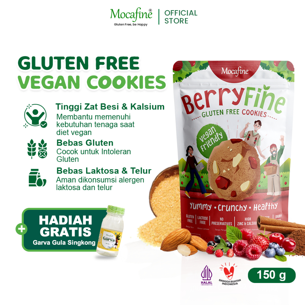 

MOCAFINE Vegan Gluten Free Cookies BerryFine by Rumah Mocaf - Egg Free - Dairy Free - 150 gr