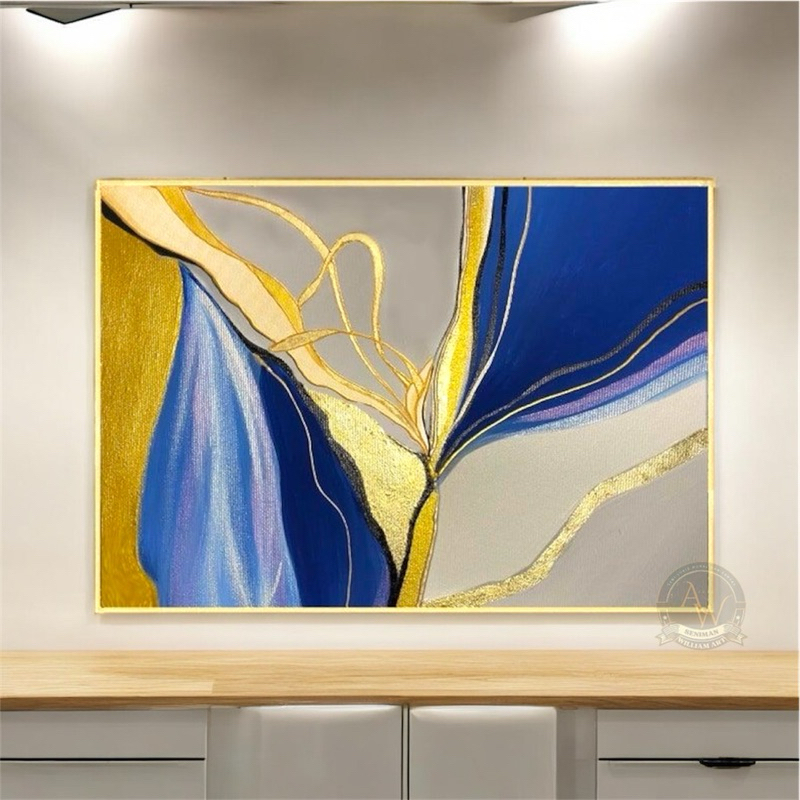 

lukisan abstrak ~ abstract modern blue & gold