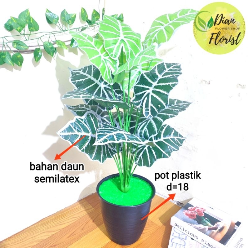 DAUN KUPING GAJAH 18 CABANG DAUN ARTIFICIAL DEKORASI RUMAH ESTETIK