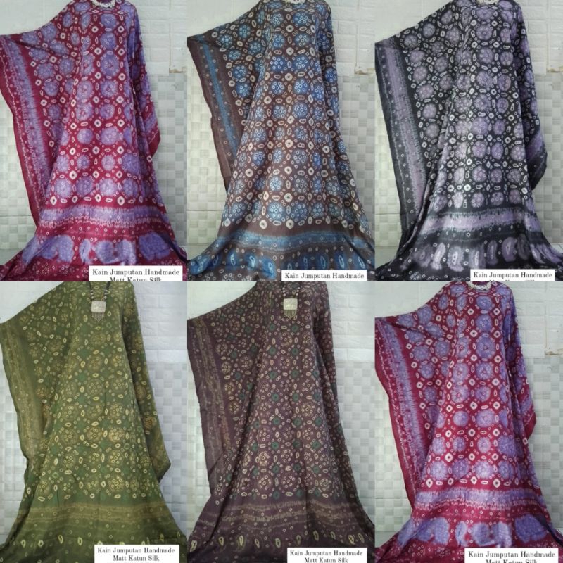 Kain Katun Silk Titik 7 Bedaun Jumputan Handmade