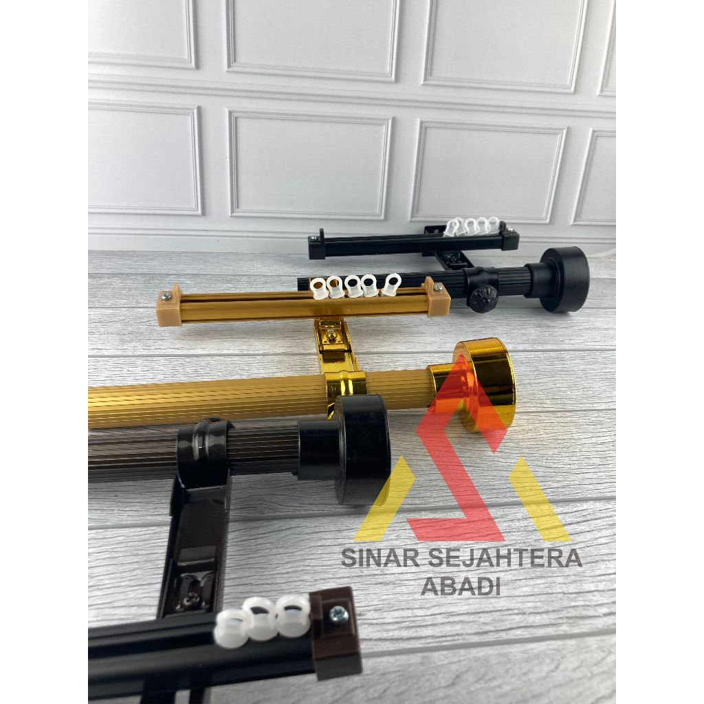 Batang Gorden ISAKU Double Rel Full Set Mini Pipa Premium / Rel Vitrase Besi Gorden Double / Promo