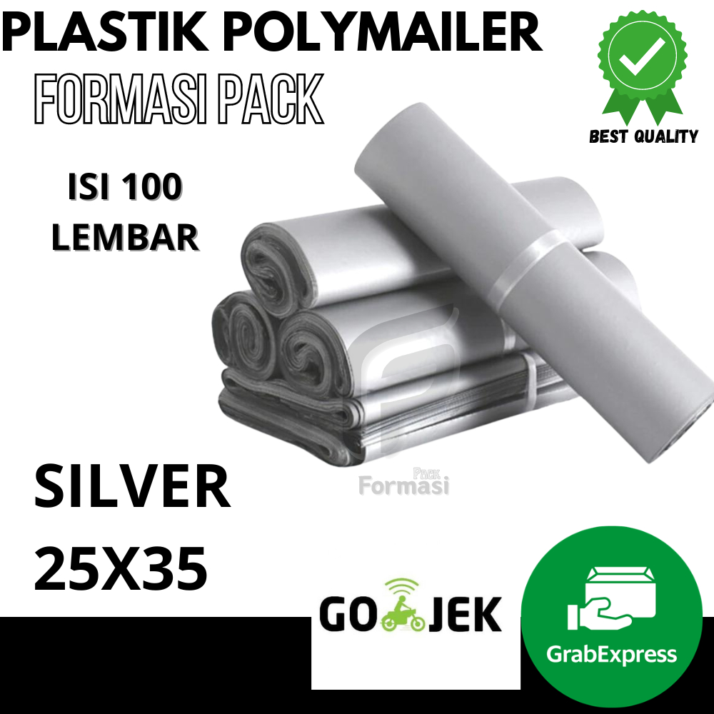 PLASTIK POLYMAILER SILVER 25x35 kantong packing Silver isi 100pcs