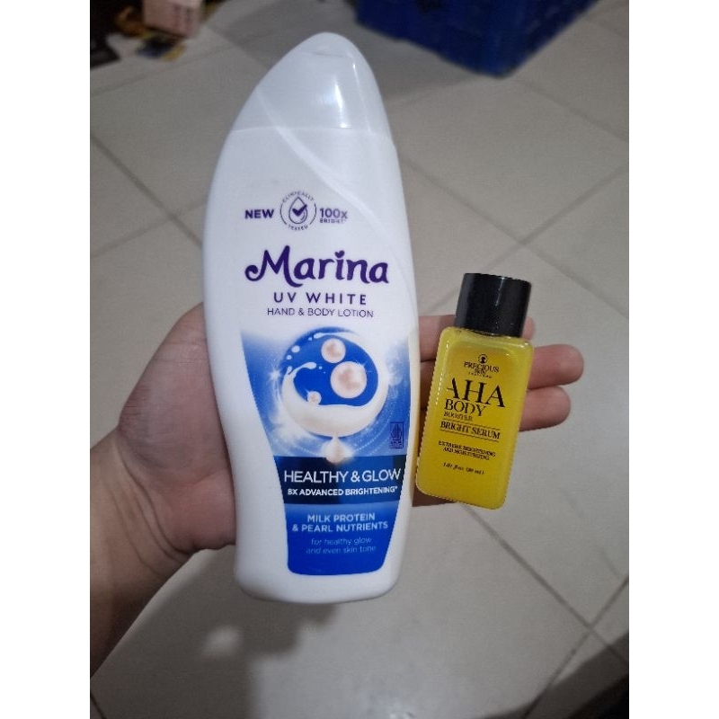 Marina UV healty Glow + Aha body serum 30ml Paket combo Mencerahkan marina hbl biru pink