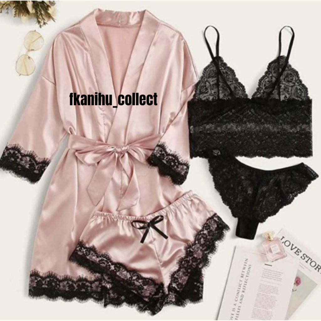 Lingerie Sexy Kimono Silk Set Piyama Satin Baju Tidur Wanita Premium 884 - Lingerie Kimono