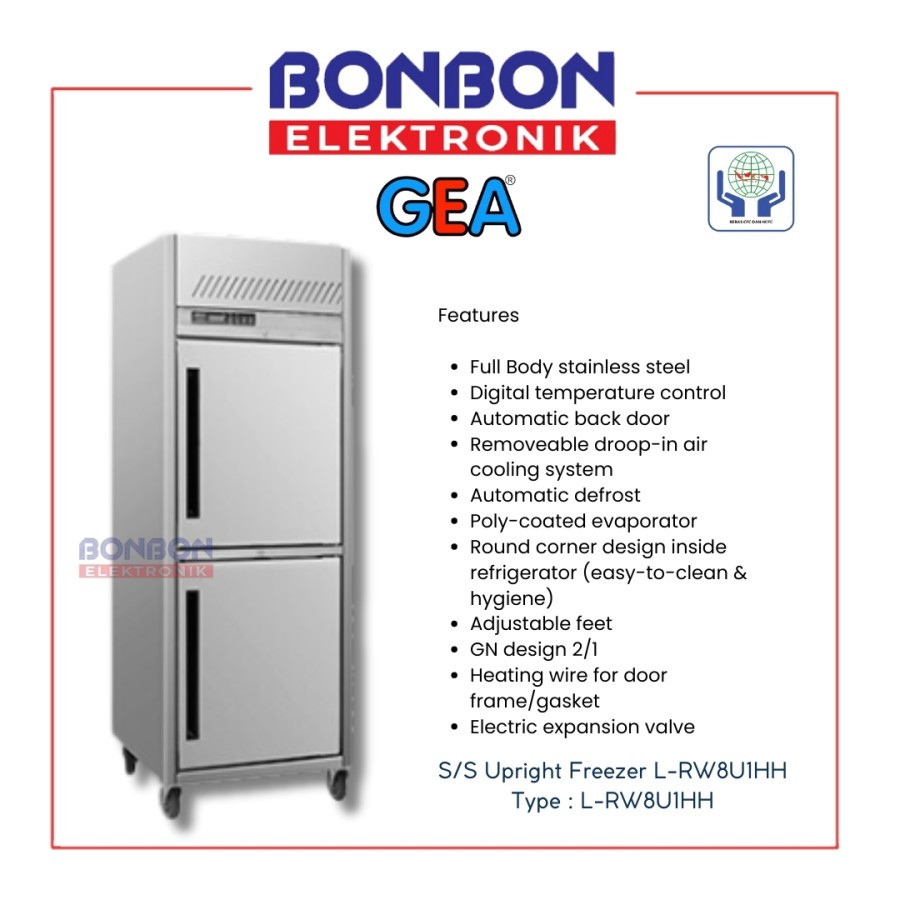 GEA Stainless Steel Upright Freezer 550L L-RW8U1HH / S/S L RW8U1HH