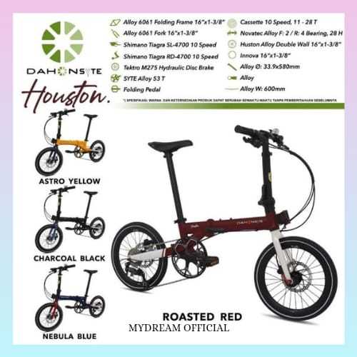 DAHON SYTE HOUSTON SEPEDA LIPAT 16 INCH SHIMANO TIAGRA 10 SPEED HIDROLIK,SEPEDA READY SEMUA WARNA - 