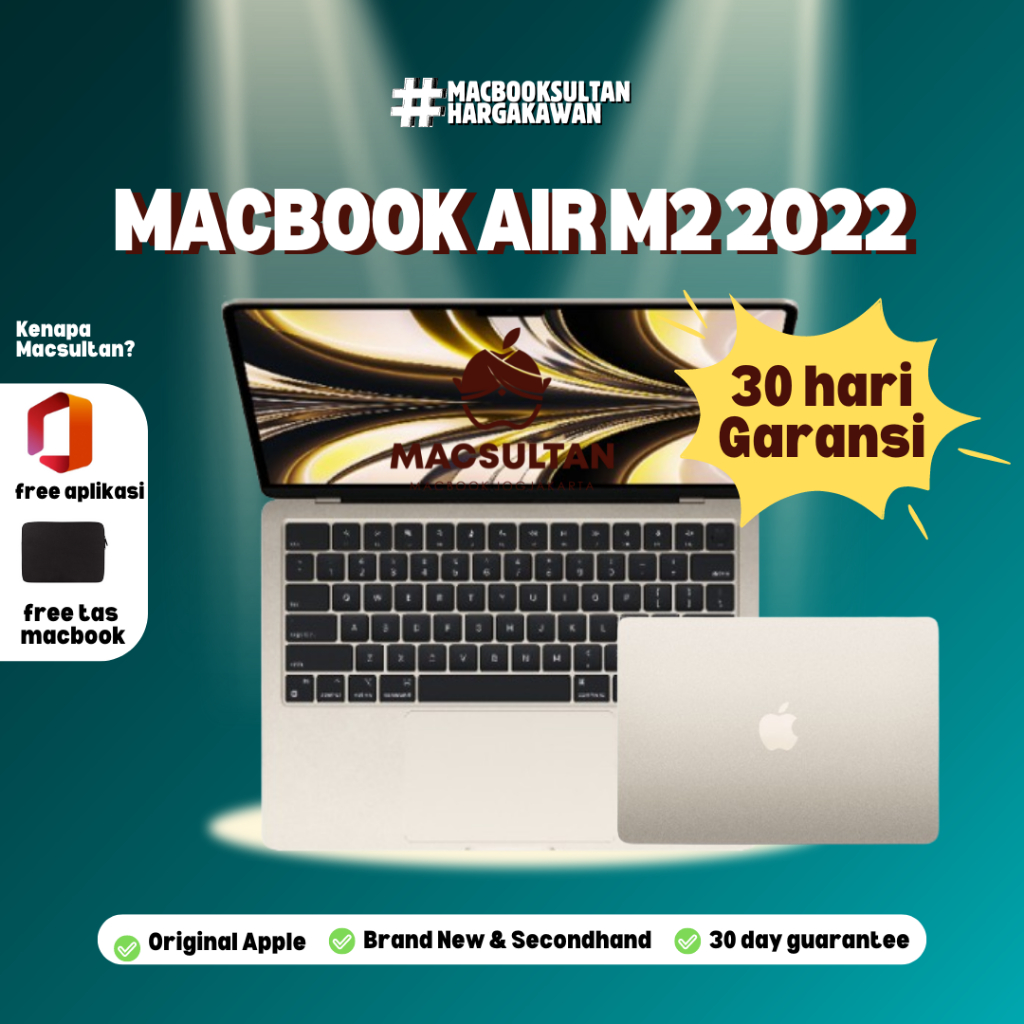 Macbook Air M2 2022 Retina 13,6" Inch 8/16 GB 256/512 GB Original 100% Second Laptop Apple Termurah 