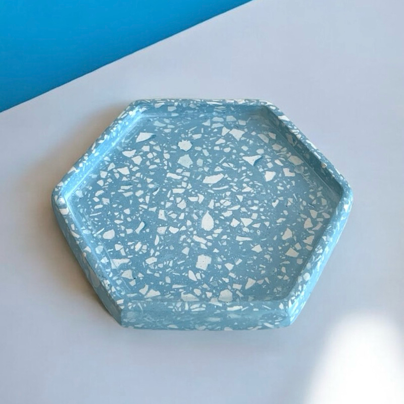 Tatakan Gelas Aesthetic Hexa Tray Terrazzo Blue / Alas Botol Sabun Aesthetic Eco-Resin