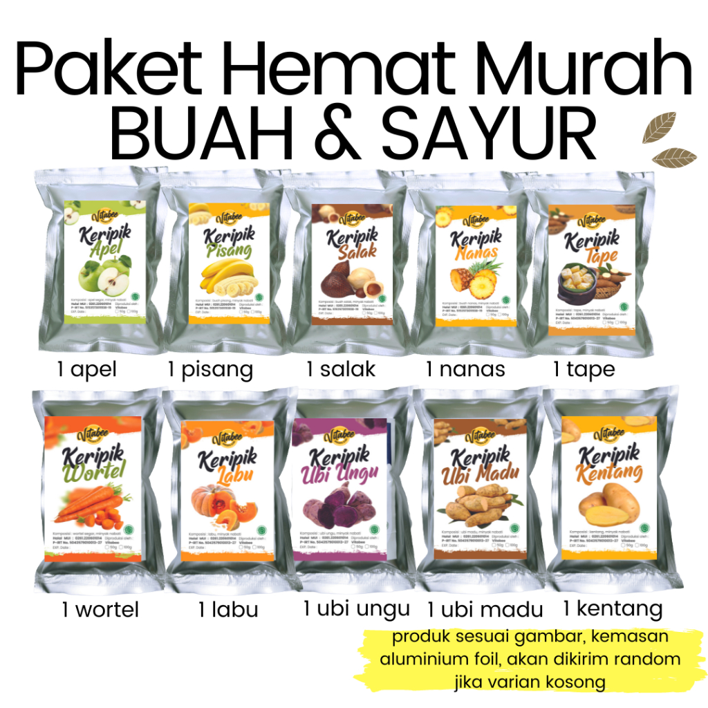 

HEMAT MURAH 10pcs Kripik Buah dan Sayur Varian Mix Apel Salak Nanas Okra Wortel - Oleh2 Khas Malang