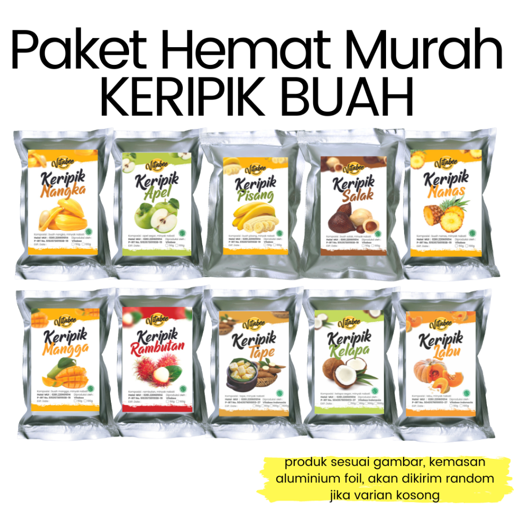 

HEMAT MURAH 10pcs Kripik Buah Varian Mix Nangka Apel Rambutan Mangga Nanas Salak Vitabee