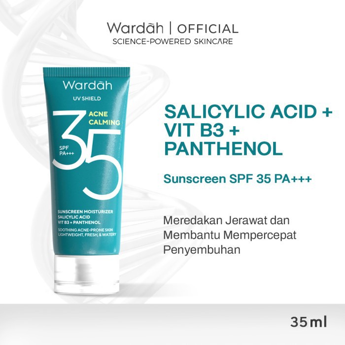 Wardah UV Shield Acne Calming Sunscreen Moisturizer SPF 35 PA+++ untuk komedo, jerawat dan bekas jer