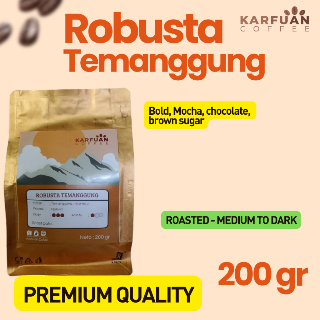 

Biji Kopi Bubuk Robusta Temanggung 200 gr Coffee Beans Single Origin Grade 1 Coffe Roast Bean Espresso Dan Manual Brew