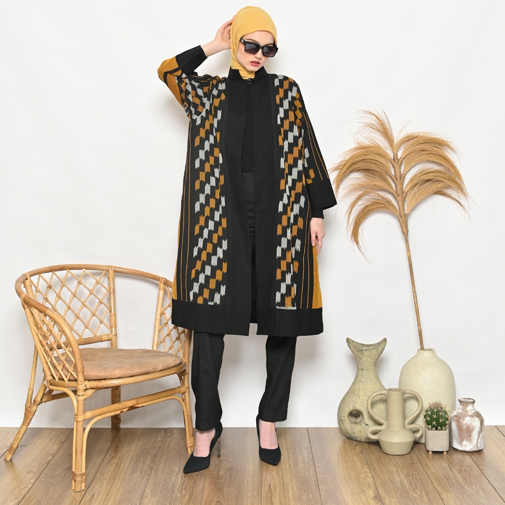 KAENINA Outer Ambrosia Tenun Ikat Hitam Kuning kunyit All Size fit to XL