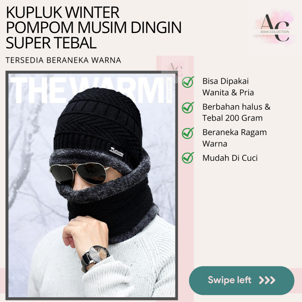 ASCO Topi KUPLUK + SYAL Pria Dan Wanita Kupluk Winter Musim Dingin