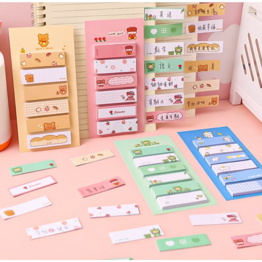 

Sticky Notes Motif Lucu 6 IN 1 Tempelan Kertas Catatan 120Lembar Notes Kertas Tempel Karakter Bear Frog Girl Pembatas Buku Cute Imut Penanda Buku Memo Stick Stationery Memo Pad Convenience Cute 6 IN 1