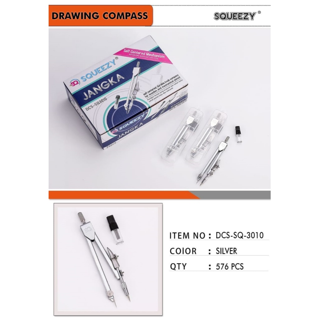 

[1 Pcs] Jangka Besi Squeezy DCS-SQ3010 / Compass / Jangka Matematika Stainless Steel Besi Squeezy