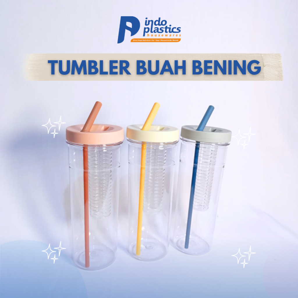 Tumbler/Botol/Tempat Minum Buah Transparan Infused Water/Botol Minum Sedotan Lipat