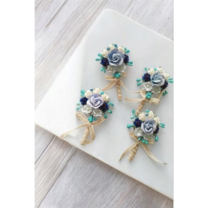 boutonniere blue biru korsase corsage bunga dada jas orom pengantin wedding