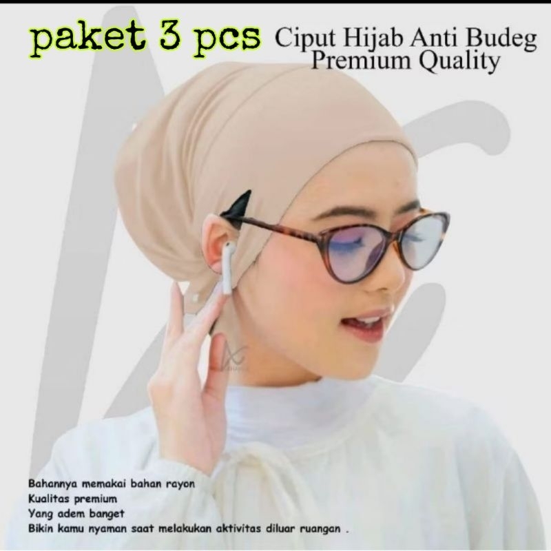 paket 3 pcs Ciput anti budeg Ciput anti slip telinga terbuka rayon adem nyaman dipakai