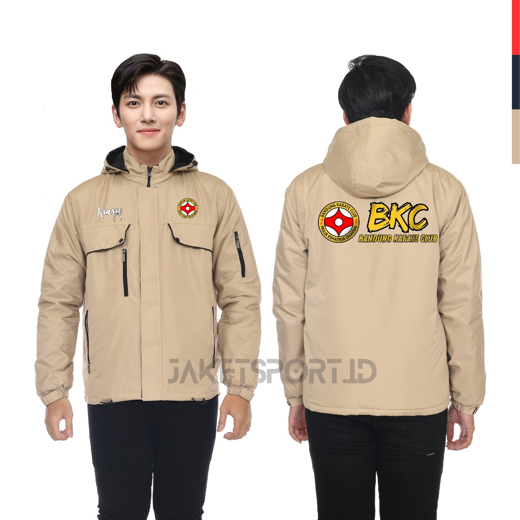 Jaket Pria Veste Parasut Logo BKC Bandung Karate Club tahan angin tebal 3 lapis outdoor casual