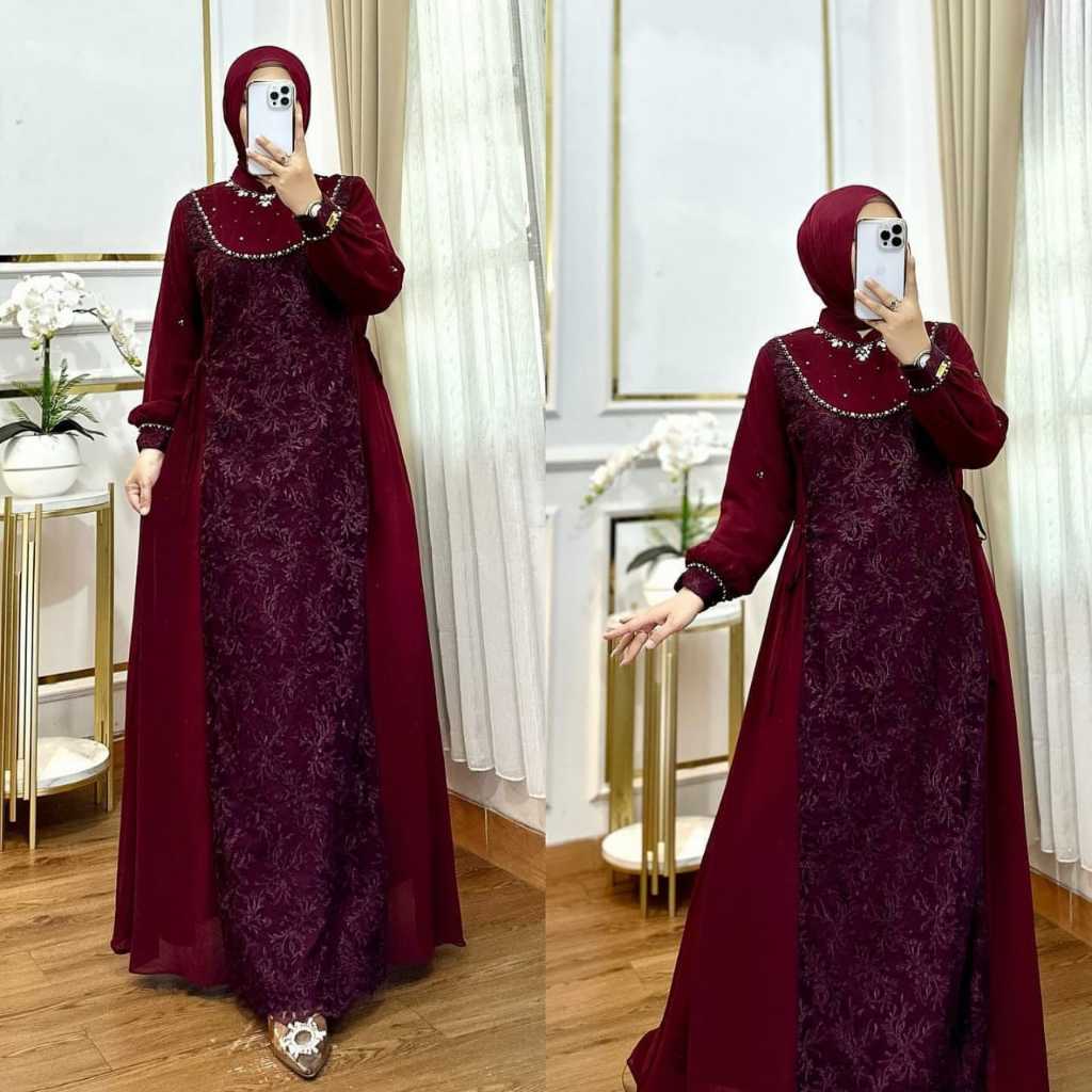 ERINA DRESS MATT CERUTY BABYDOLL BROKAT (APLIKASI PAYET) / DRESS MEWAH KONDANGAN / OOTD DRESS MUSLIM