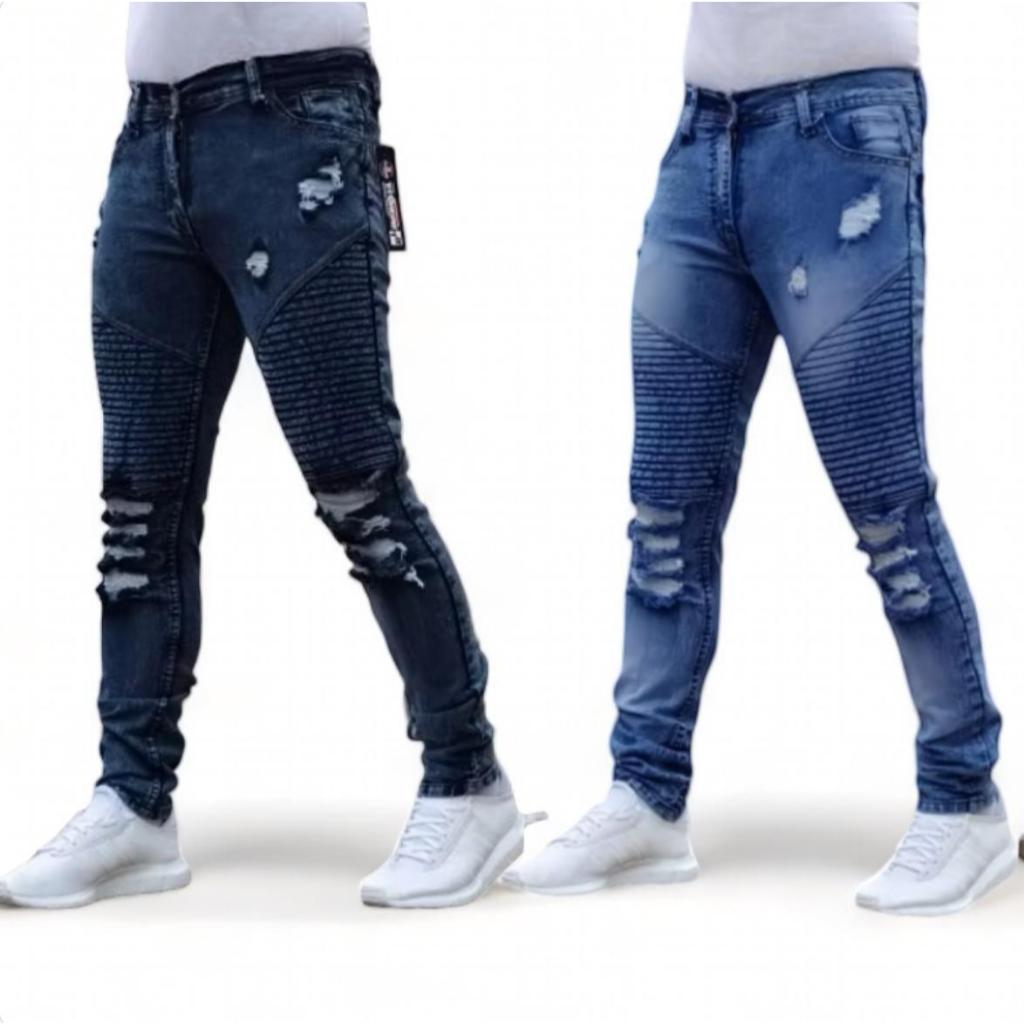 Celana Jeans Pria Bahan Stretch Denim - celana jeans biker pria  -  celana panjang bahan denim keren