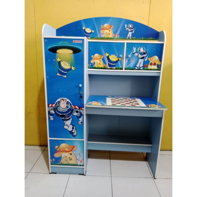 Meja Belajar Anak Modern Minimalis Karakter / Lemari Buku Anak