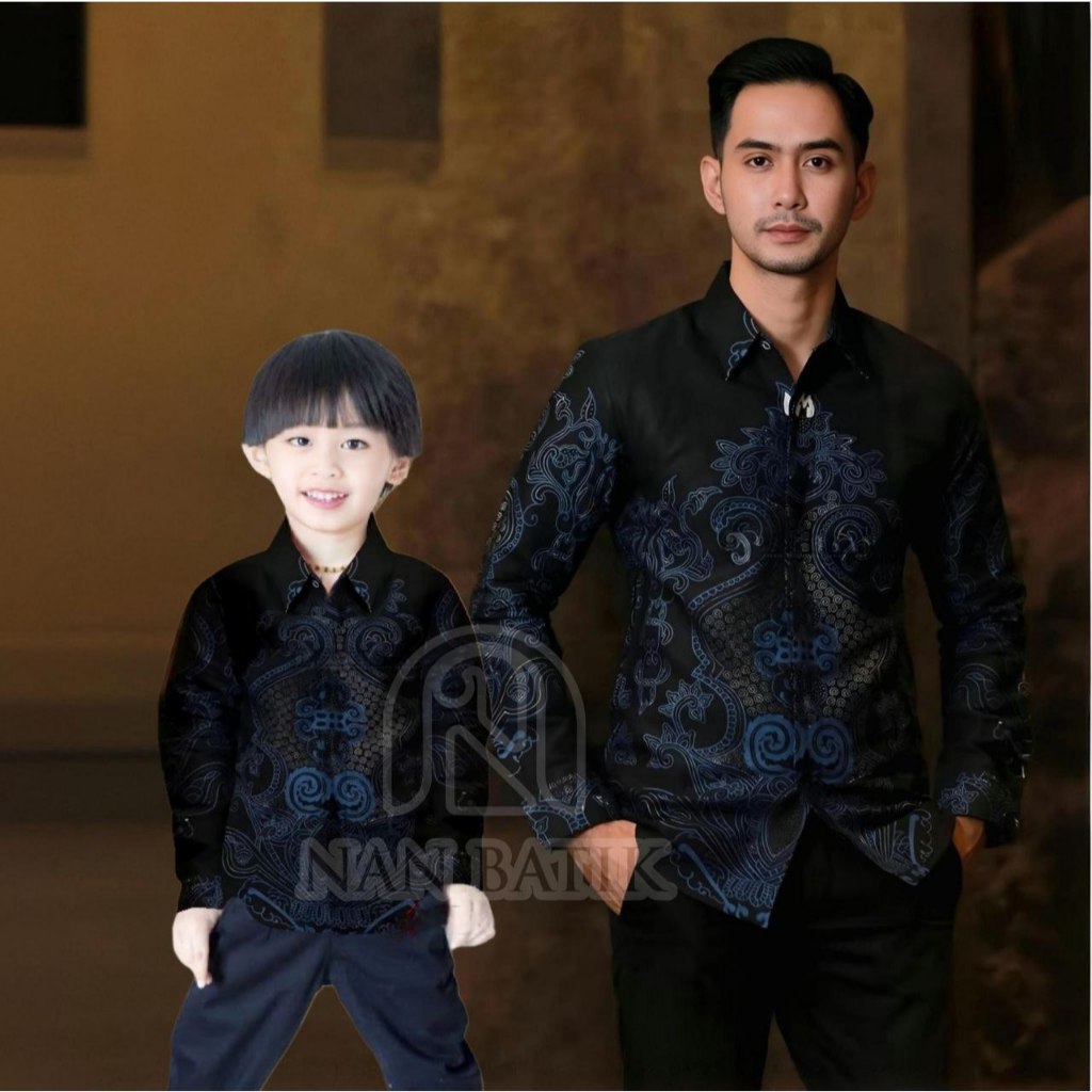 TERBARU KEMEJA BATIK PRIA BATIK Abinawa Biru batik ayah dan Batik anak cowok Batik Warna Hitam Biru