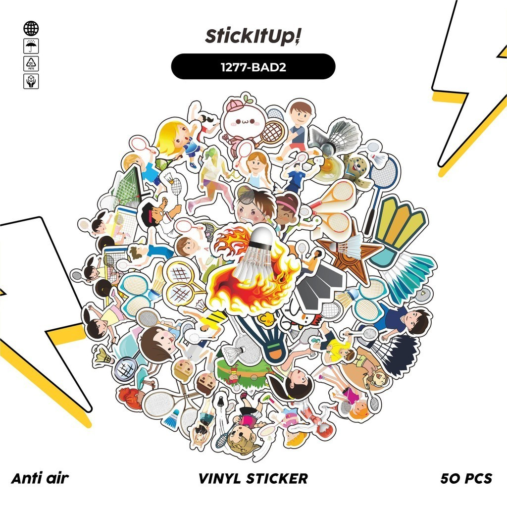 

COD✨ 100 Pcs Stiker Pack Badminton Series Lucu Aesthetic Vynil Waterproof untuk Freebies Sticker Buku Journal Casing HP Laptop